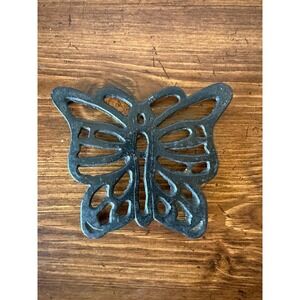 Vintage Black Cast Iron Butterfly Trivet Decorative Kitchen Hot Pad Footed